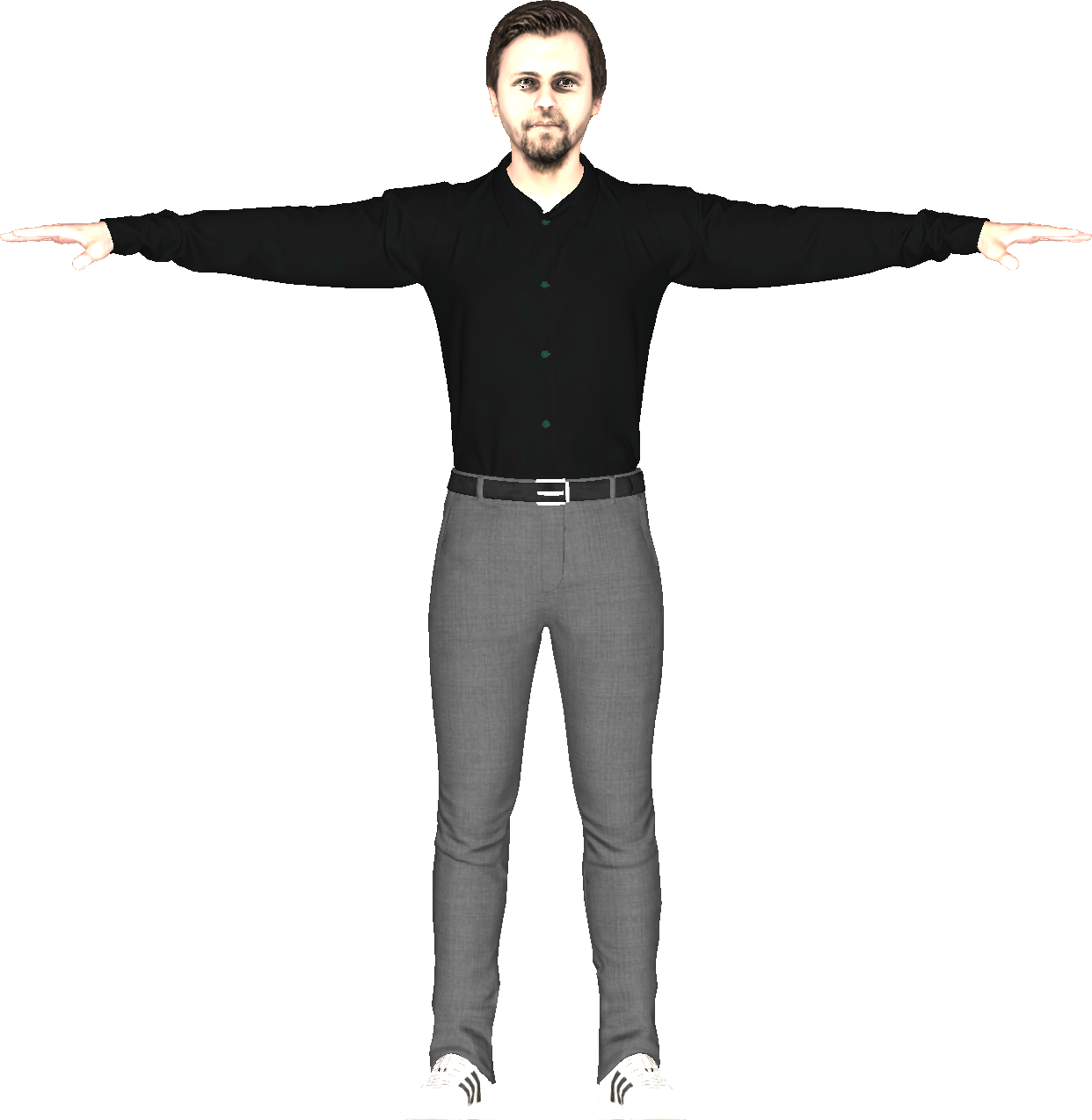 Casual: Gray Pantalon, Black Shirt, White Shoes