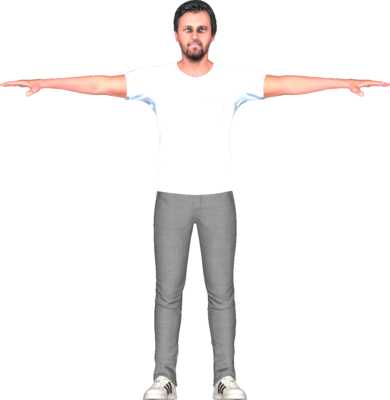 Casual: Gray Pantalon, White Shirt, White Shoes