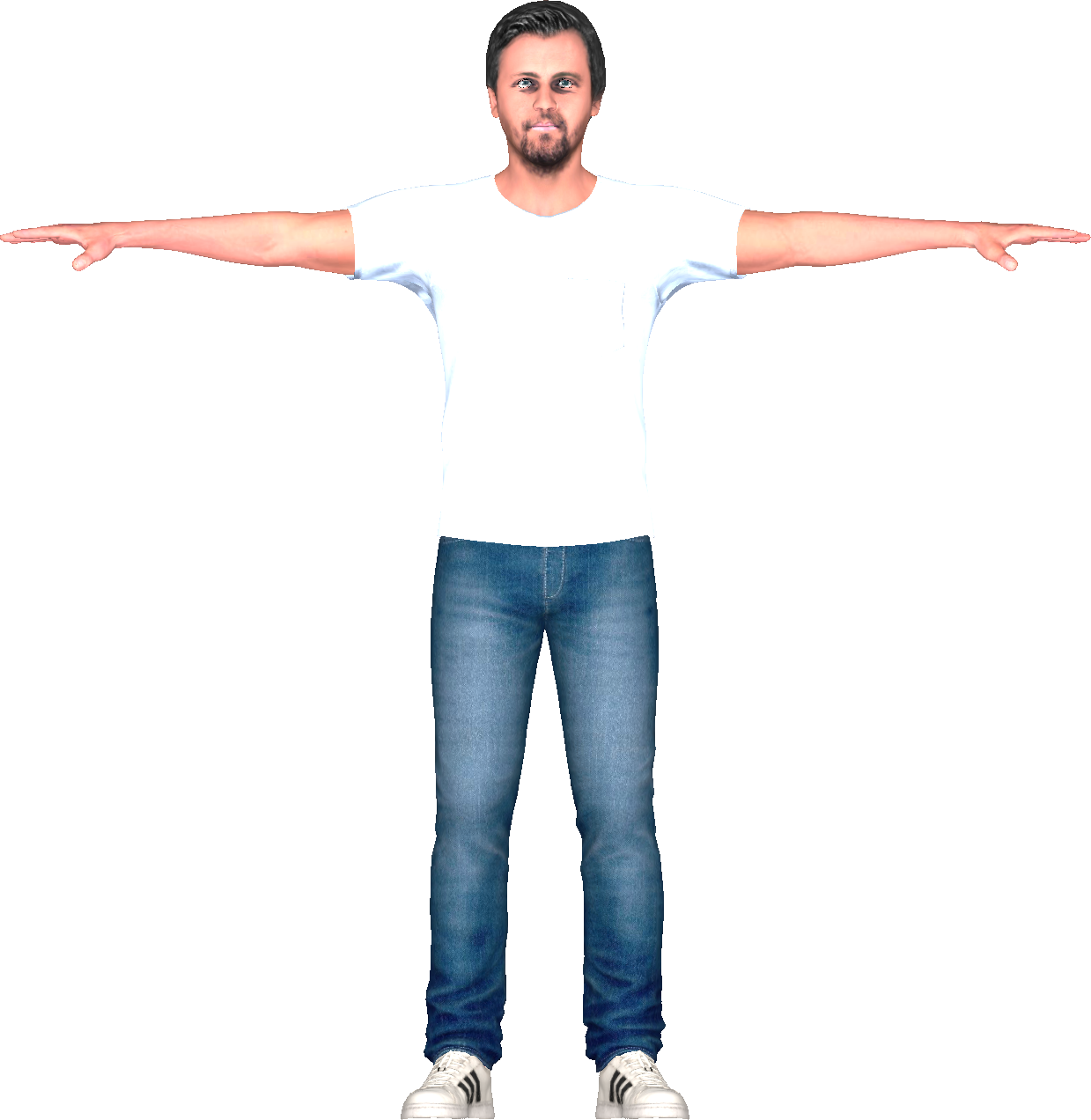 Casual: Jeans, White Shirt, White Shoes